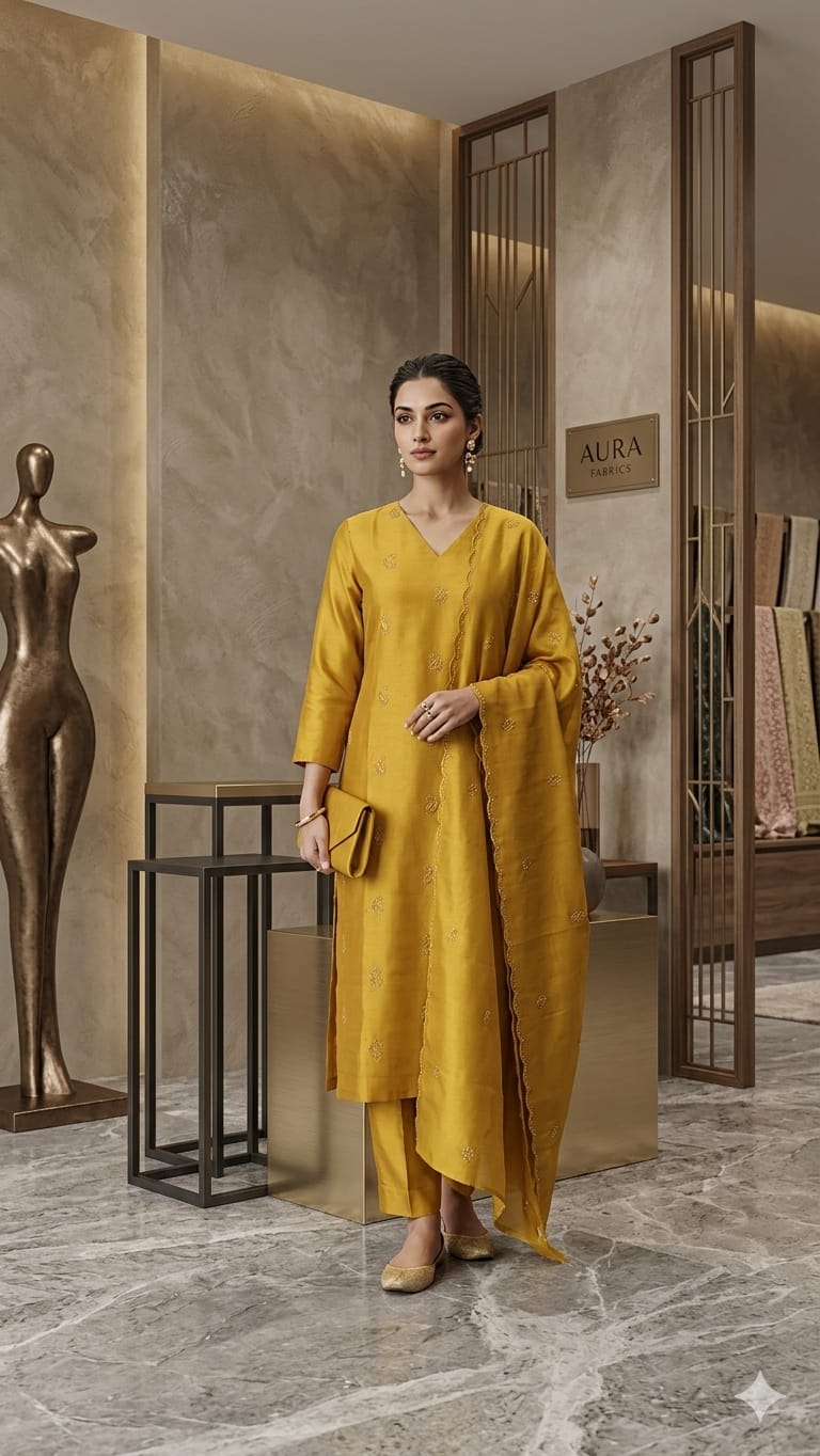 Mustard gold roman silk salwar set