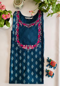 Dark teal blue printed kurti