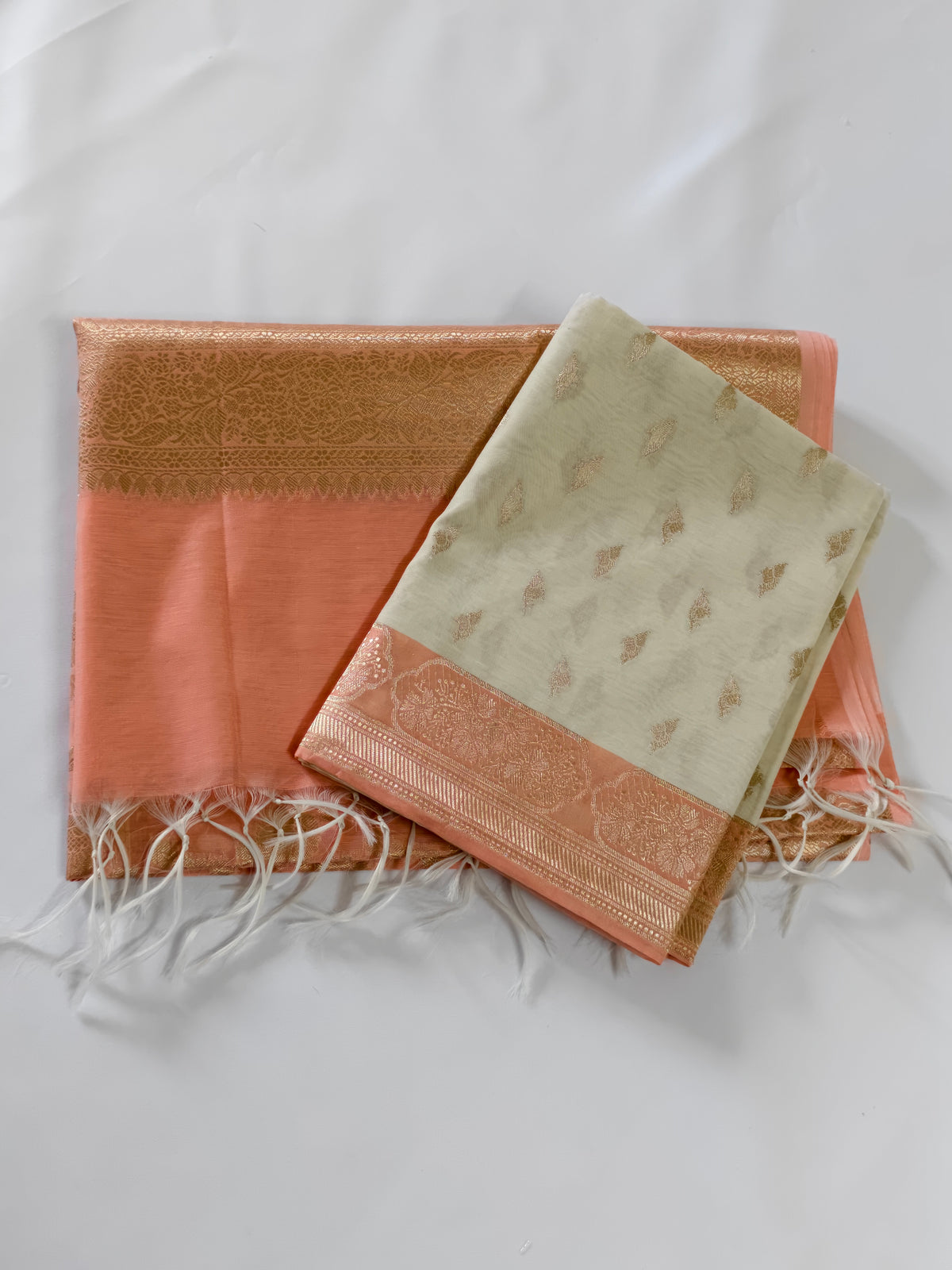 Peach & Ivory Chanderi Silk 2-Piece Unstitched Set