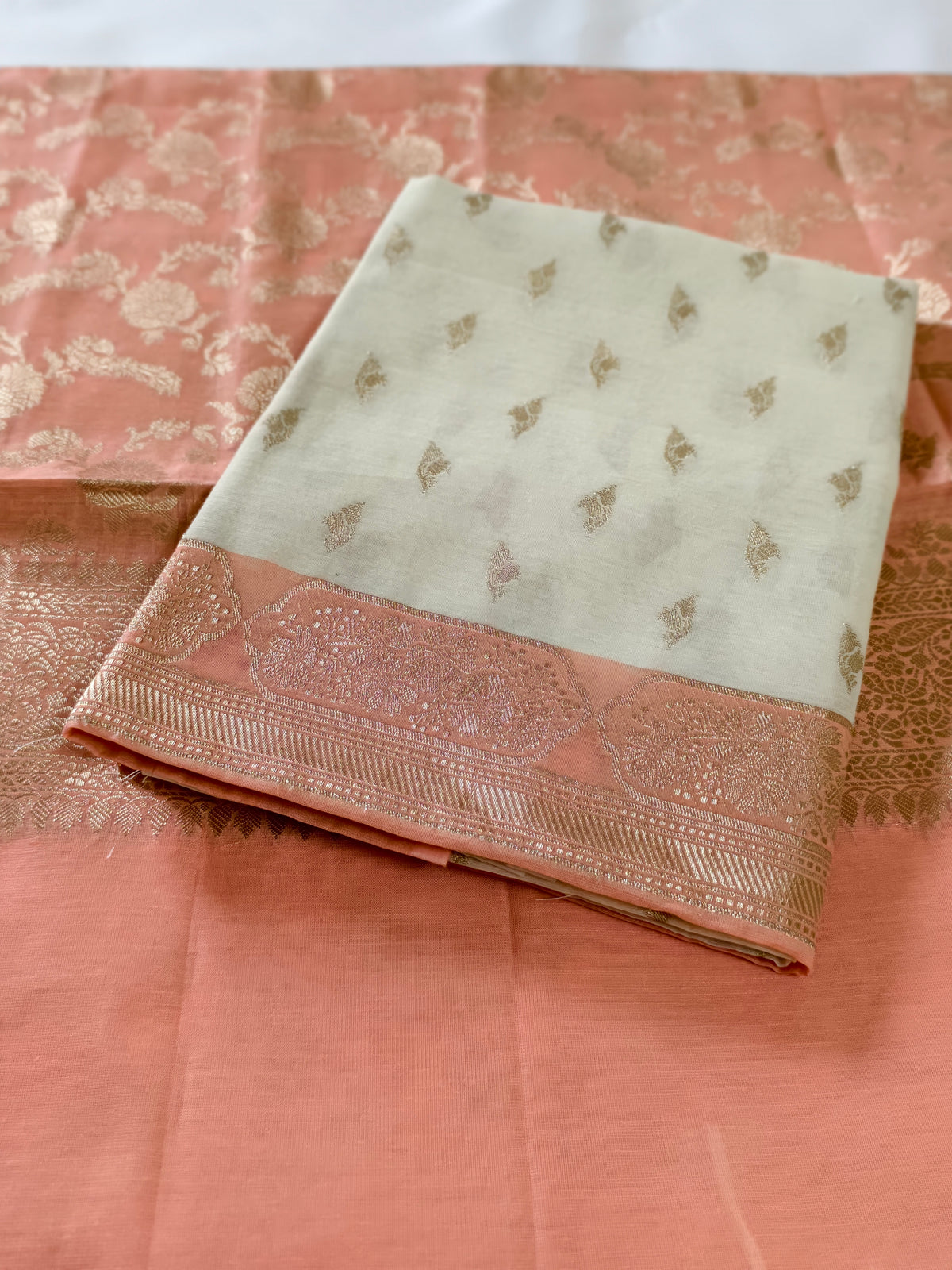 Peach & Ivory Chanderi Silk 2-Piece Unstitched Set