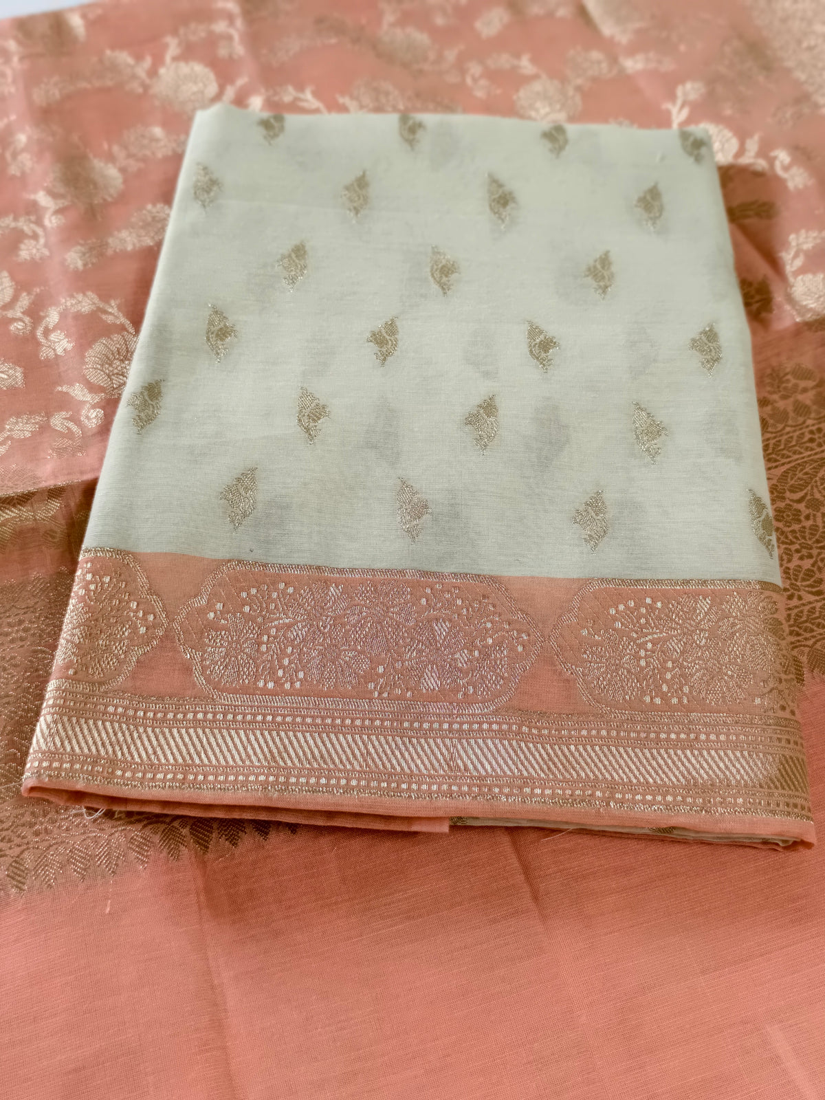 Peach & Ivory Chanderi Silk 2-Piece Unstitched Set