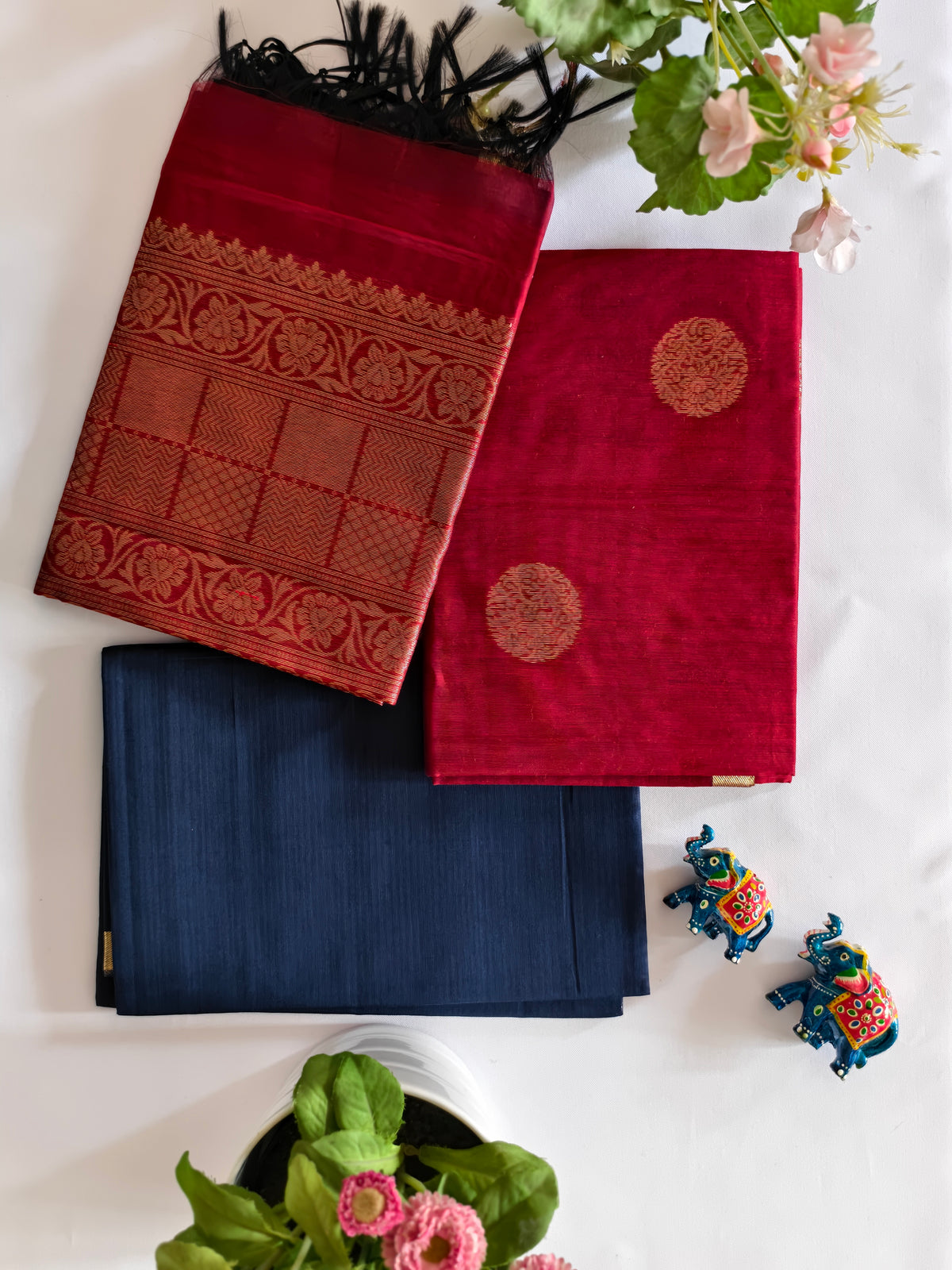 Wine & Navy Blue Kora Silk Unstitched 3Pcs set