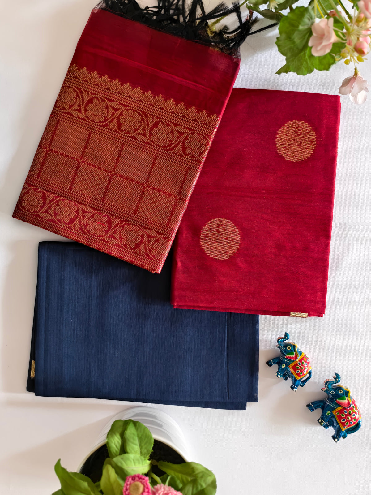 Wine & Navy Blue Kora Silk Unstitched 3Pcs set