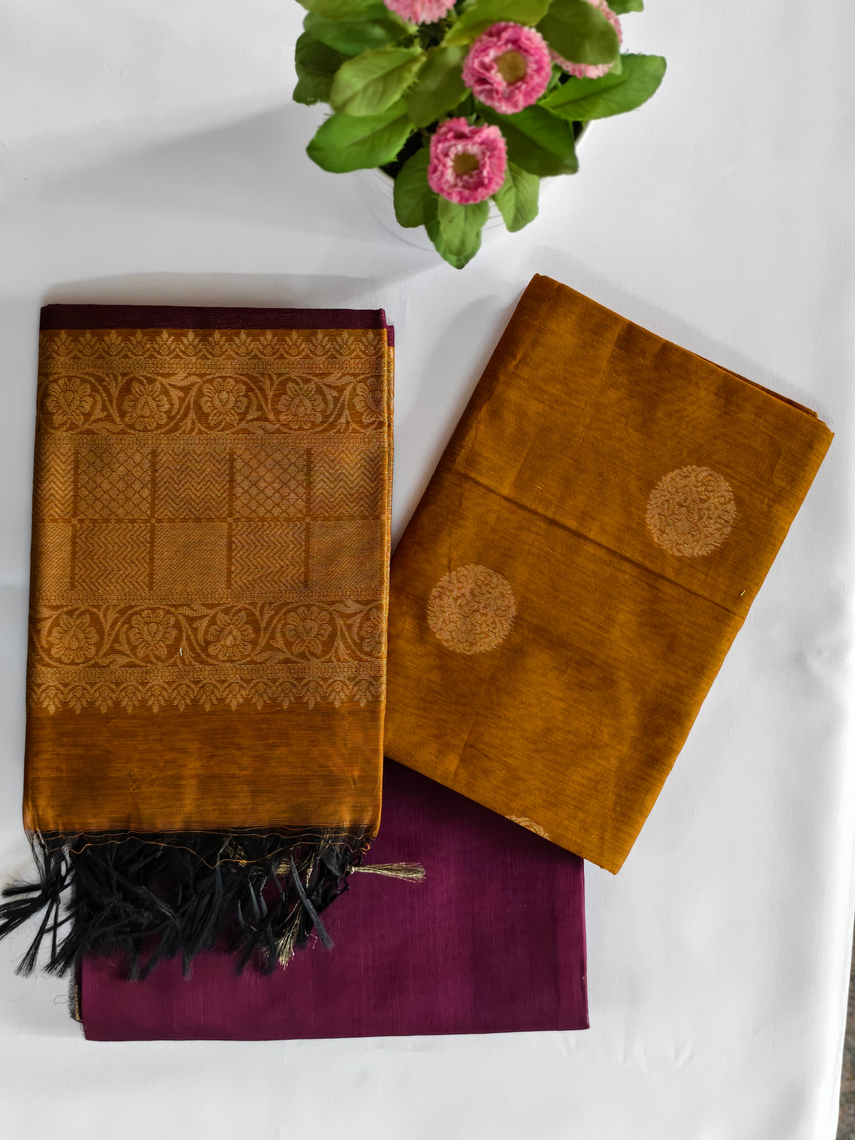 Mustard & Majenta Kora Silk Unstitched 3-Pcs set
