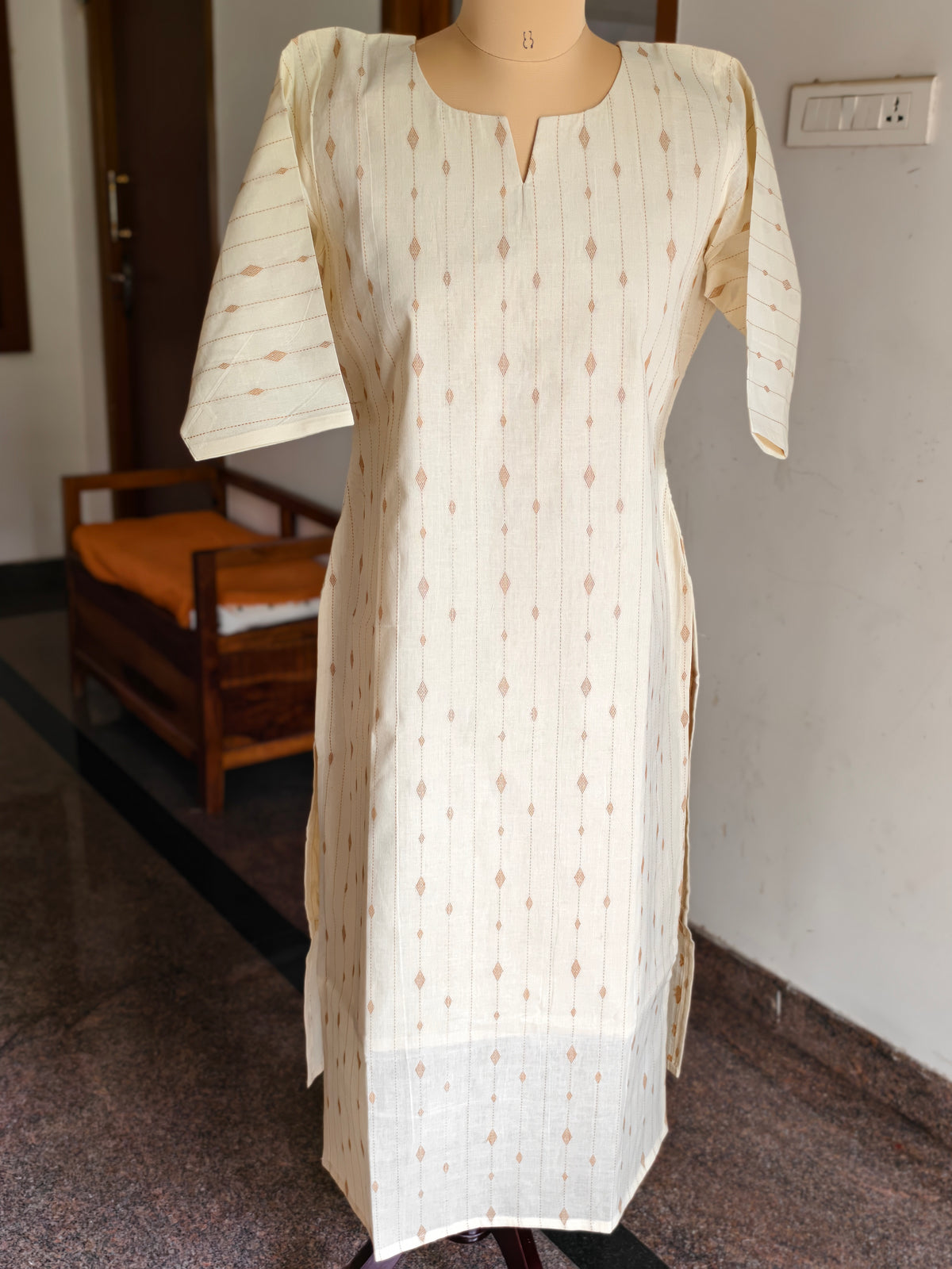 Elegant Off-White &amp; Terracotta Cotton Salwar Suit Set