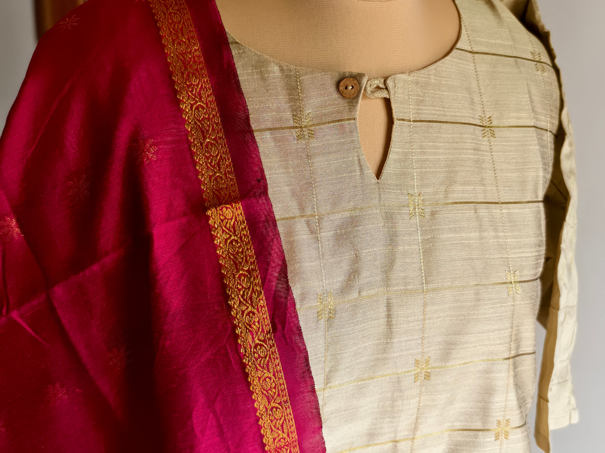 Raw Silk Festive Kurti 3 pcs Set