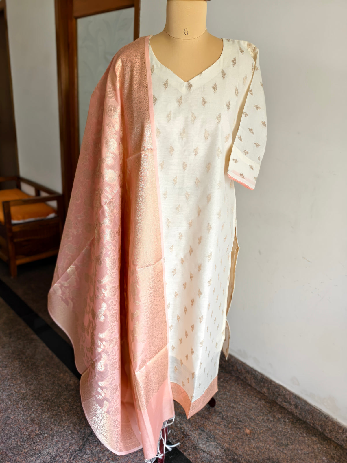 Chanderi pastel theme kurti & dupatta