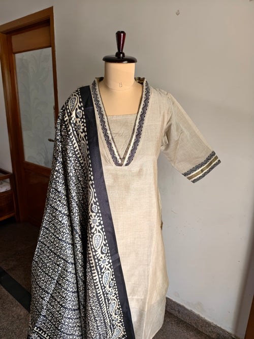 Elegant Ivory & Black Printed Kurti semi formal set