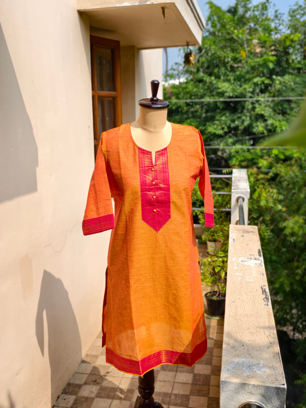 Rust orange chettinad cotton 3pcs set
