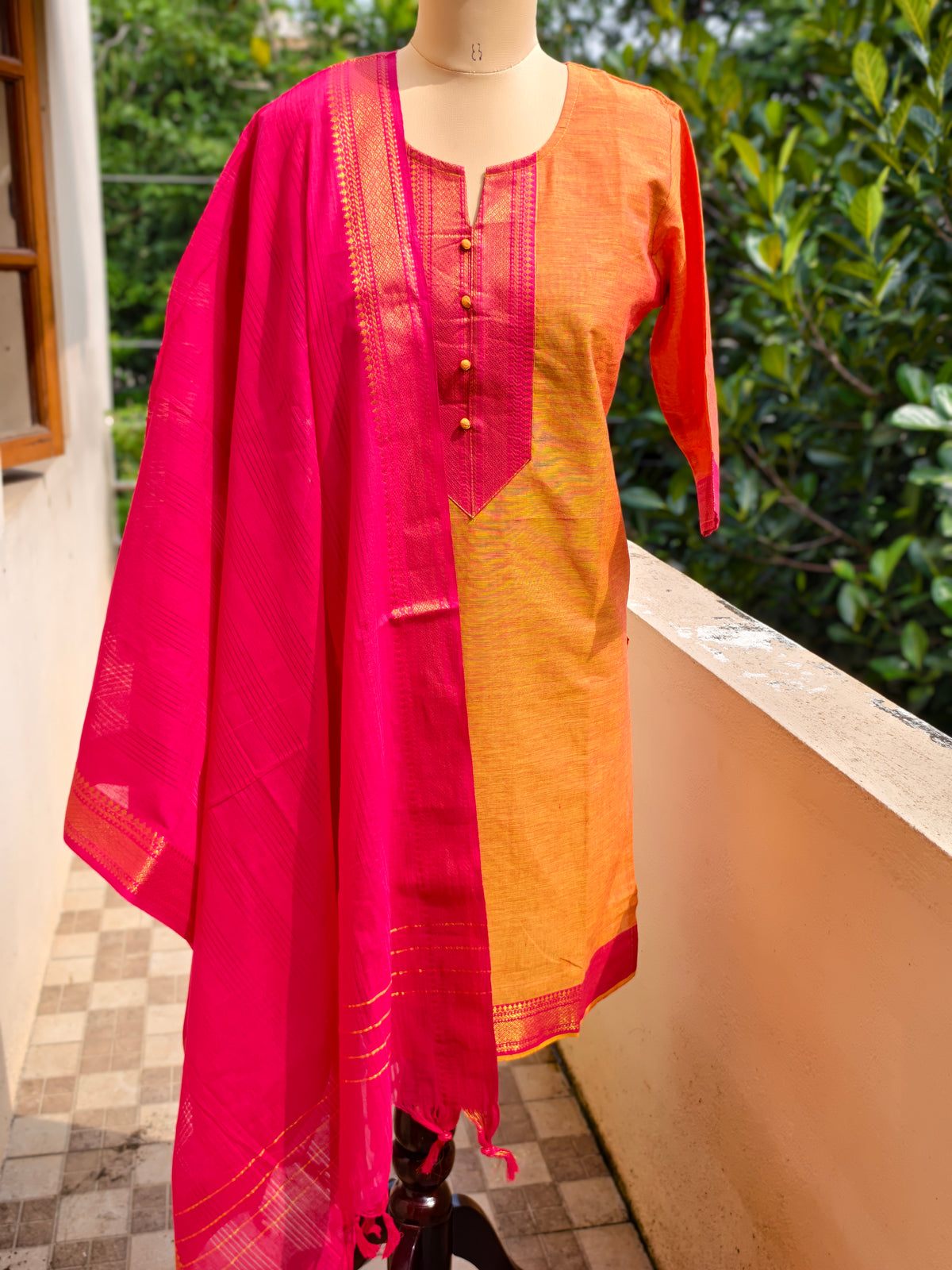 Rust orange chettinad cotton 3pcs set