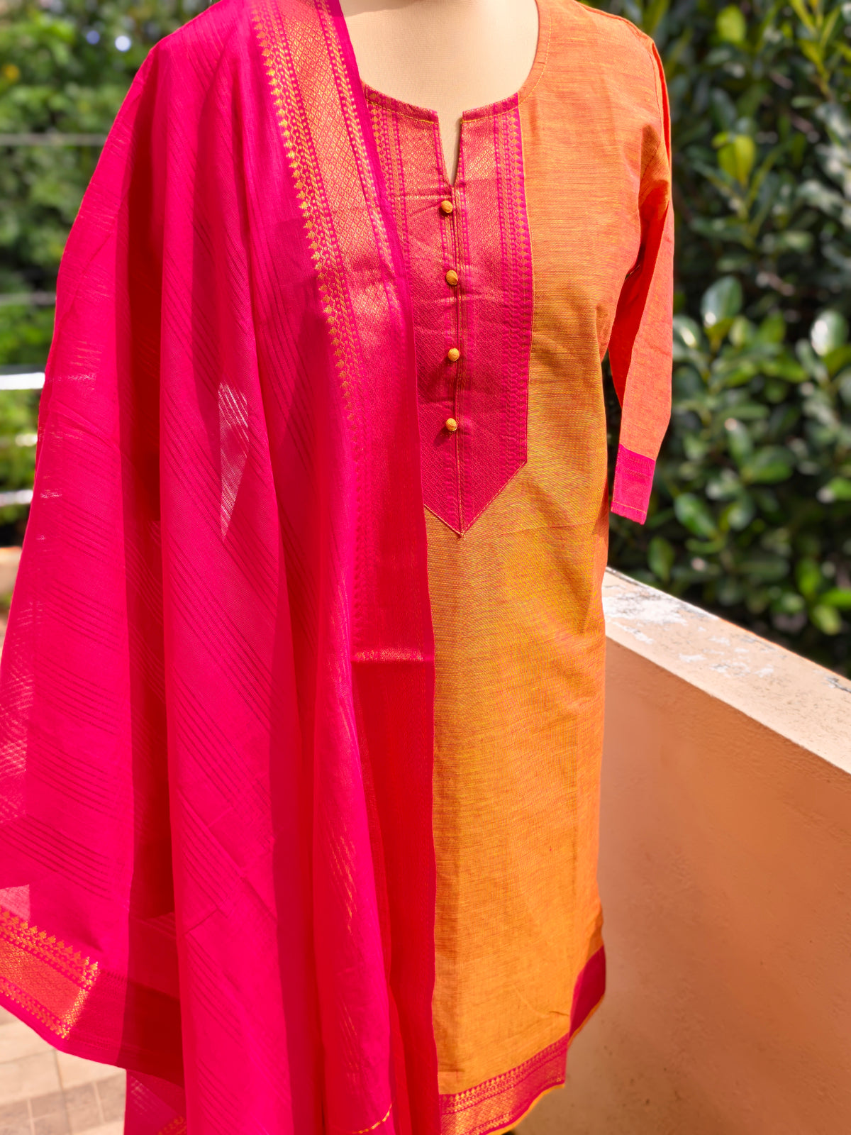 Rust orange chettinad cotton 3pcs set