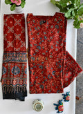 Elegant Rust Red Pure Cotton Salwar with Ajrakh Prints