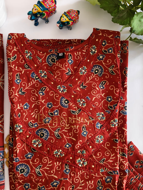 Elegant Rust Red Pure Cotton Salwar with Ajrakh Prints