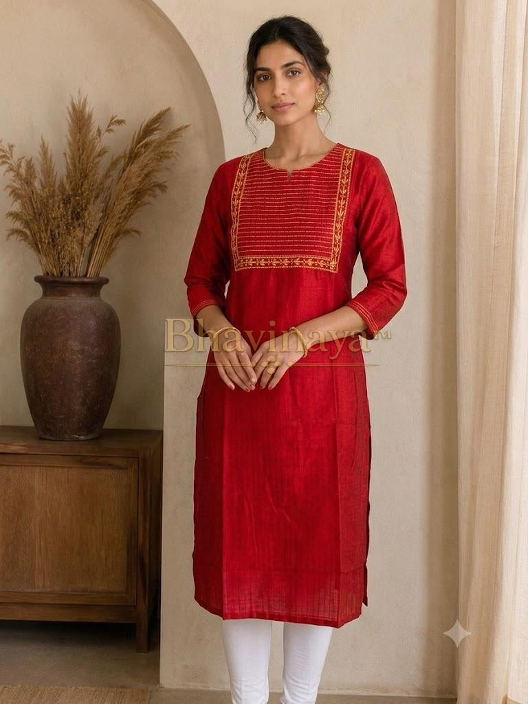 Crimson Red Embroidered kurti