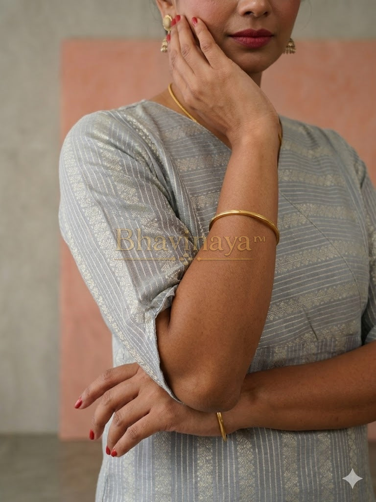 Silver Grey Woven Kurti with Wrap Neck Design