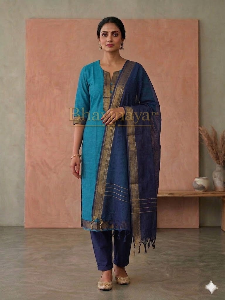 Blue chettinad cotton 3pcs set