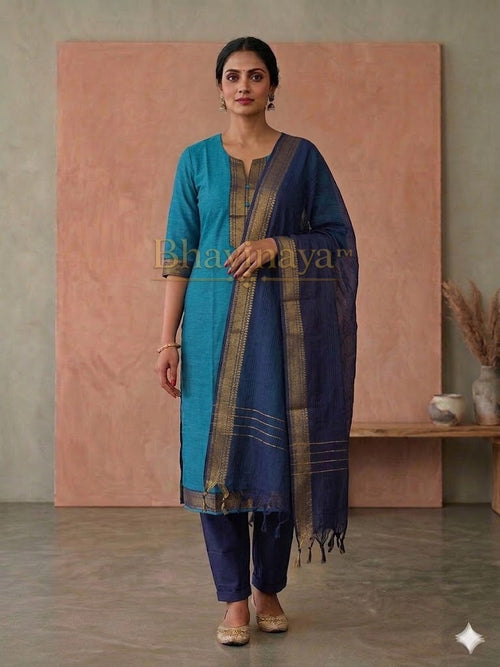 Blue chettinad cotton 3pcs set