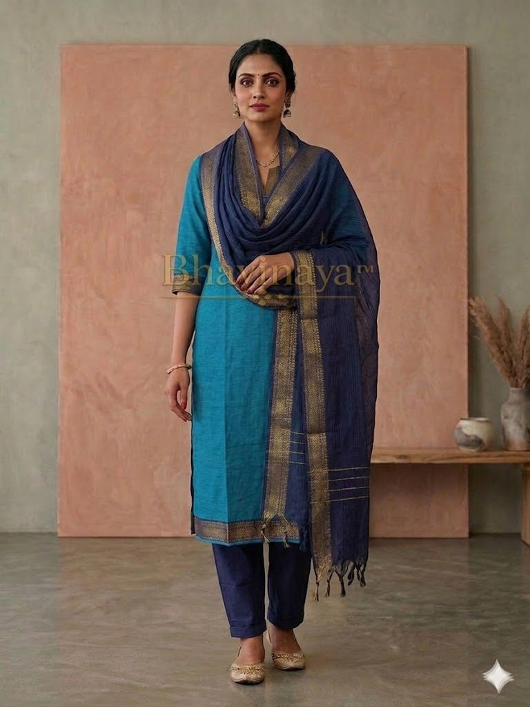 Blue chettinad cotton 3pcs set