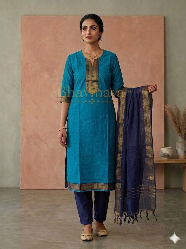 Blue chettinad cotton 3pcs set