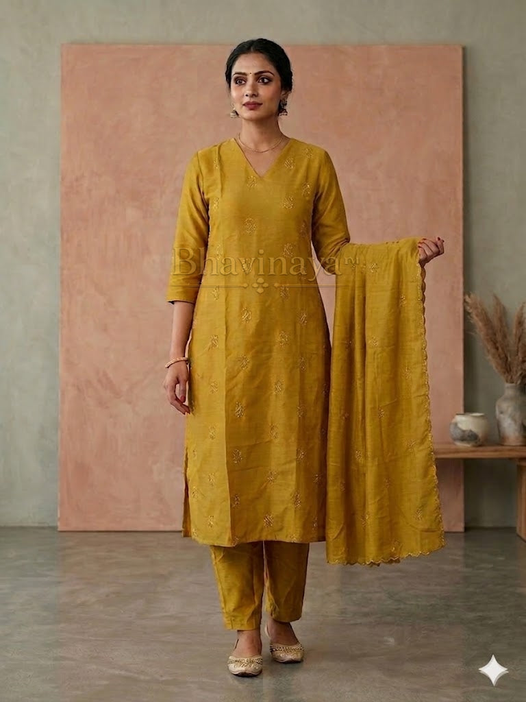 Mustard gold roman silk salwar set
