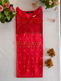 Pink buti kurthi with kasavu yoke