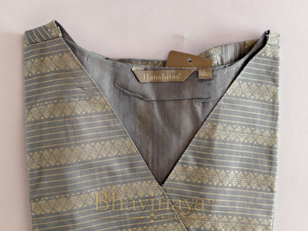 Silver Grey Woven Kurti with Wrap Neck Design