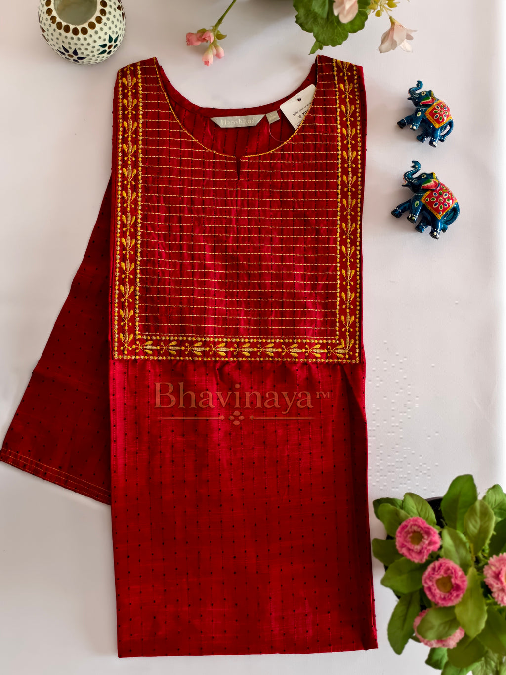Crimson Red Embroidered kurti