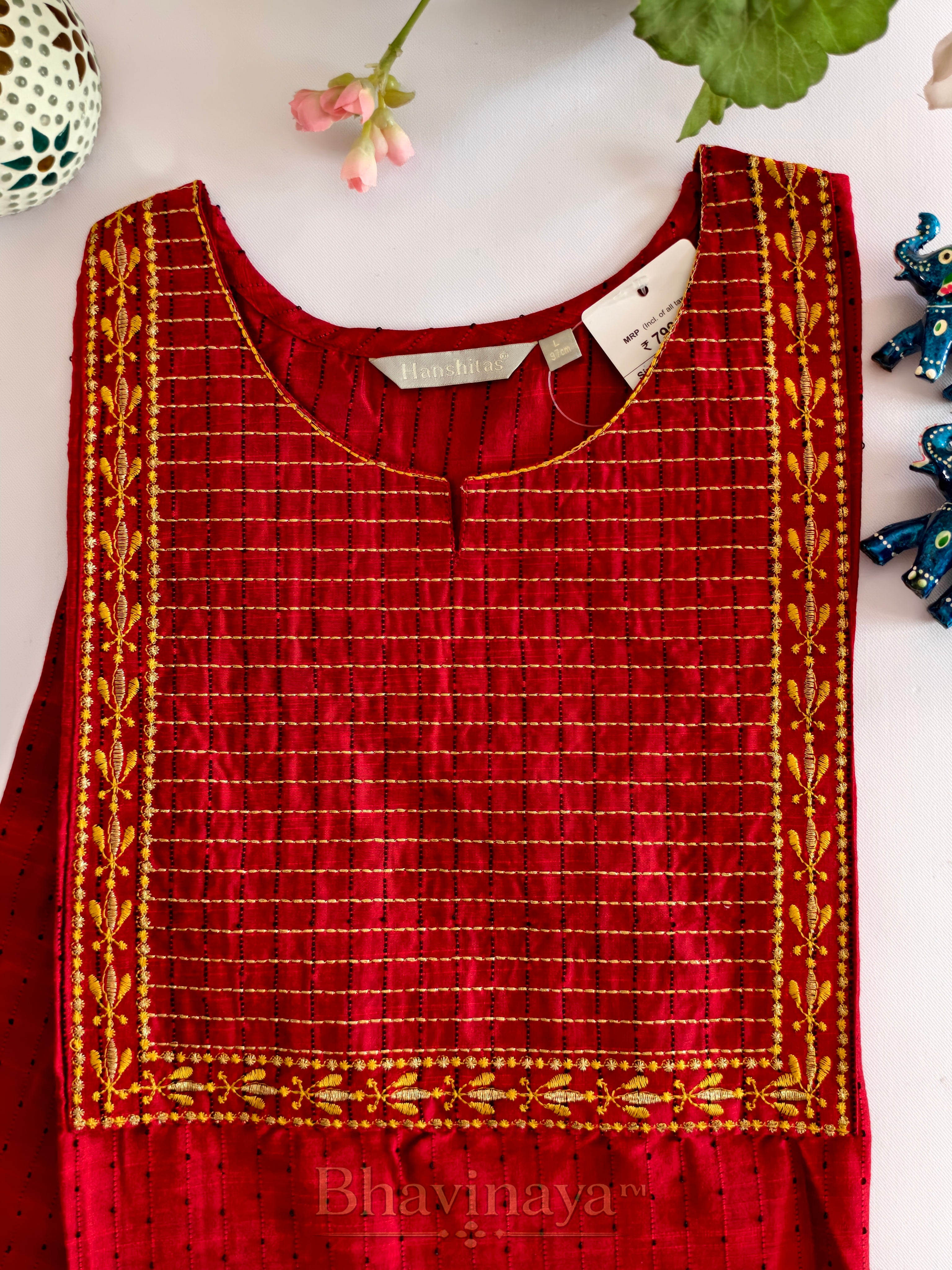 Crimson Red Embroidered kurti