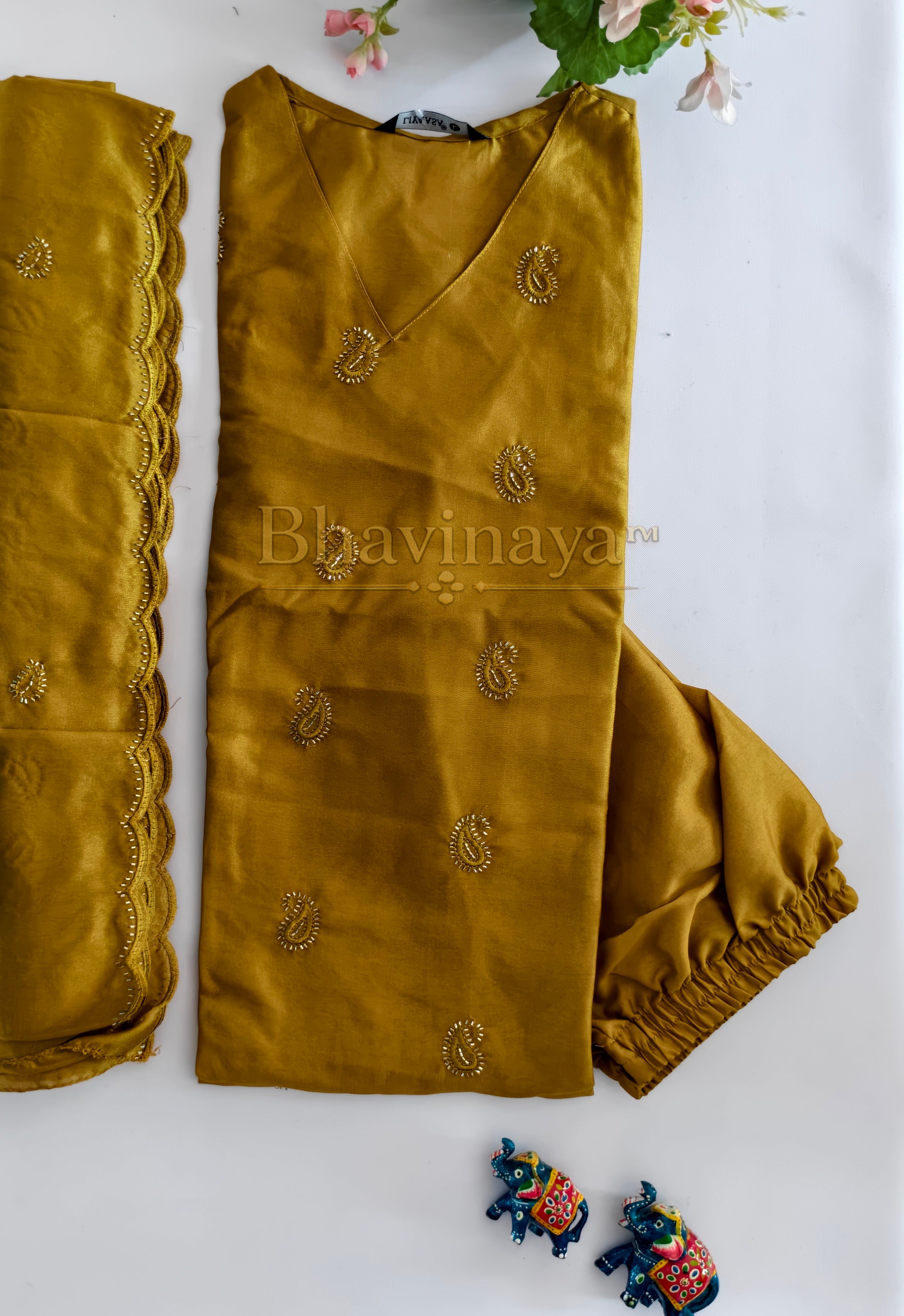 Mustard gold roman silk salwar set