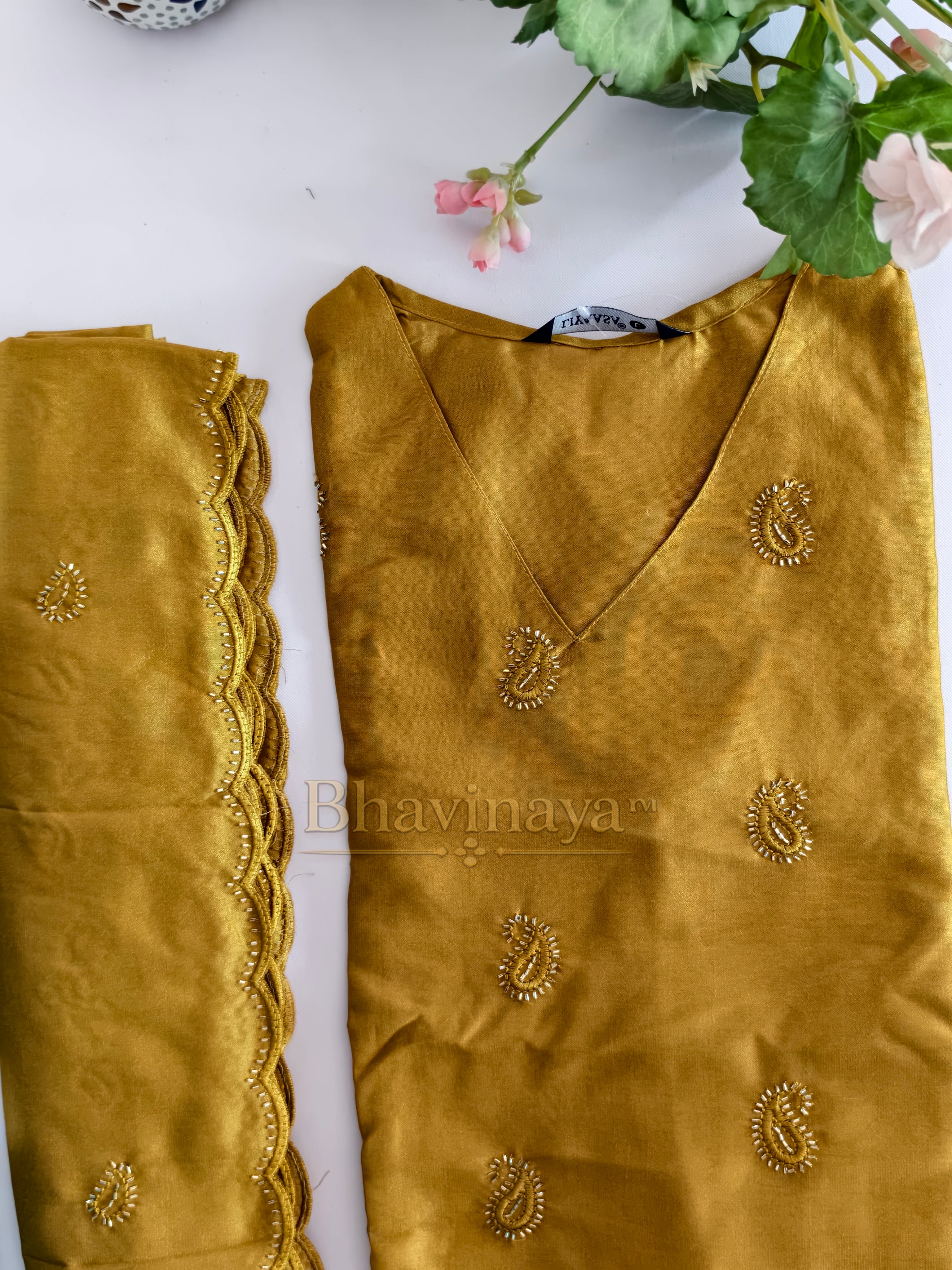 Mustard gold roman silk salwar set