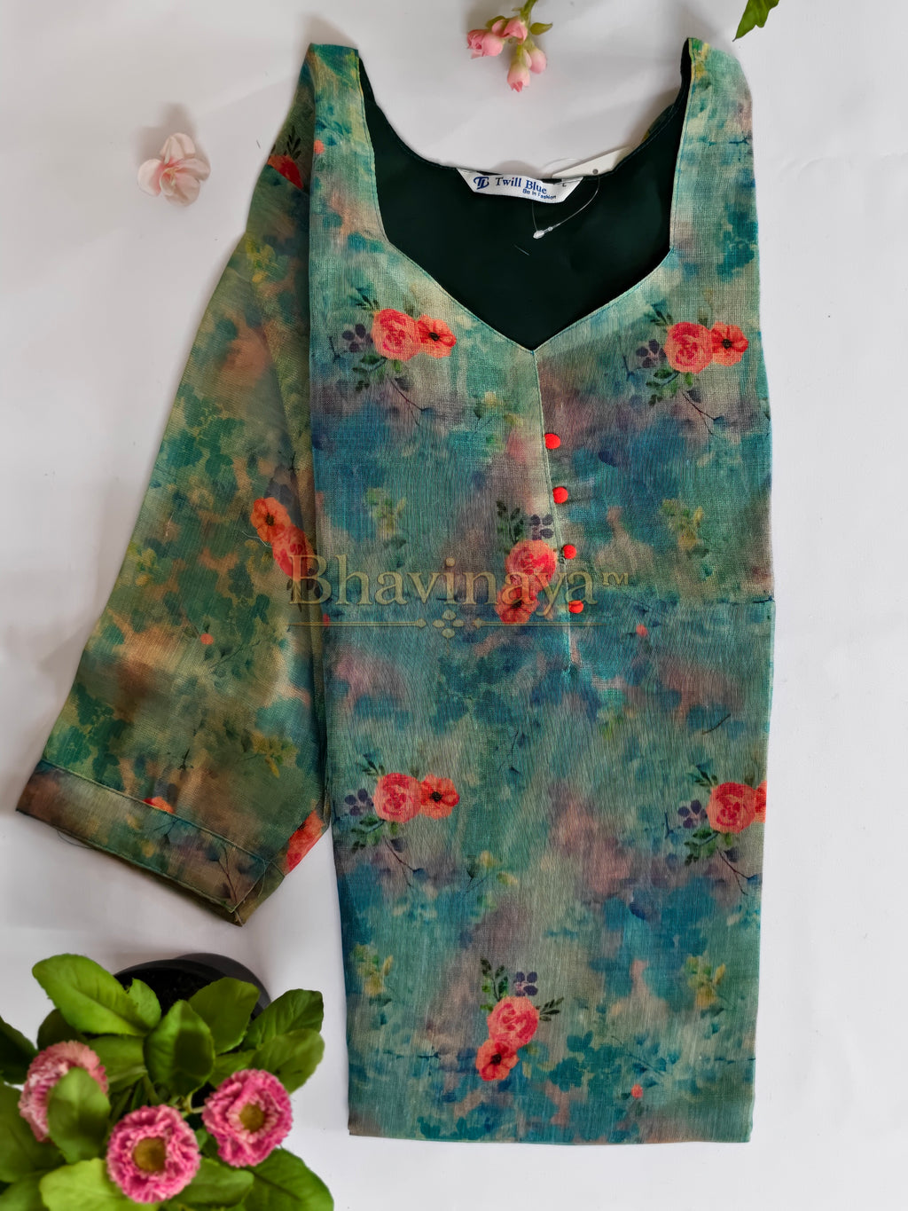 Floral Light blue Digital Print Tissue Silk Kurthi