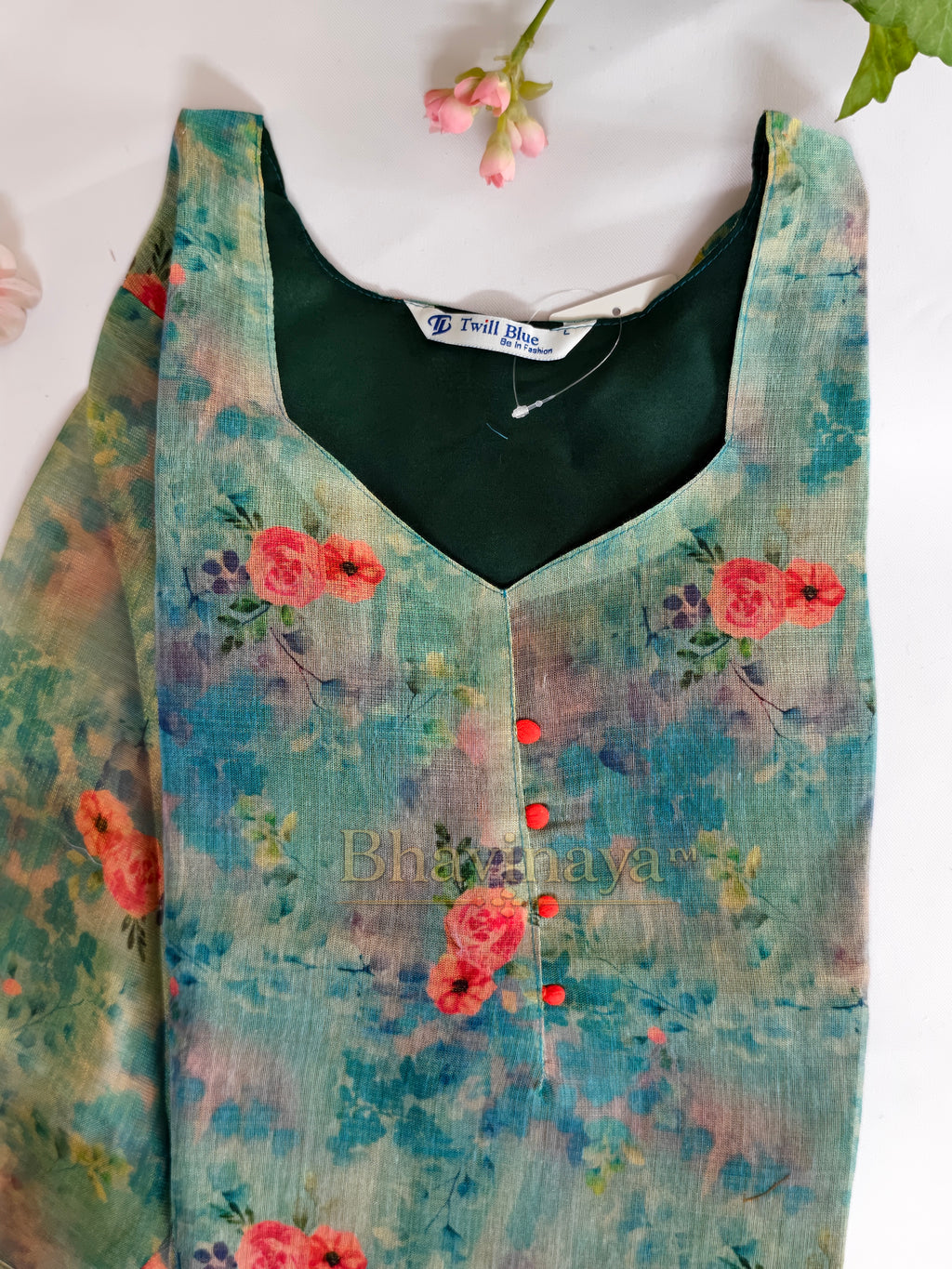 Floral Light blue Digital Print Tissue Silk Kurthi