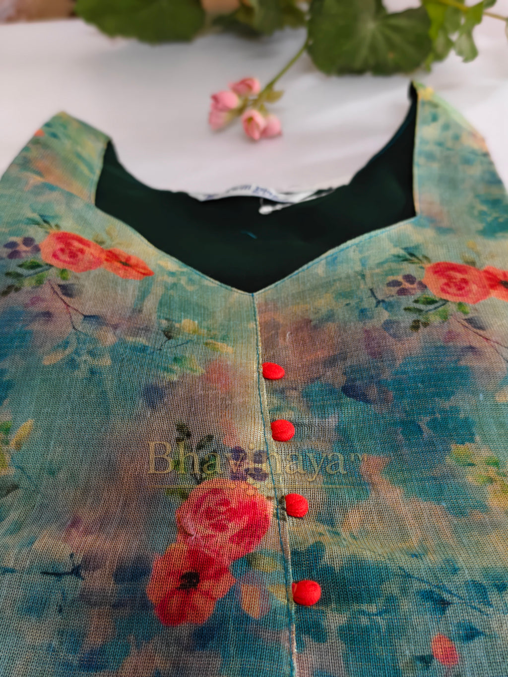 Floral Light blue Digital Print Tissue Silk Kurthi