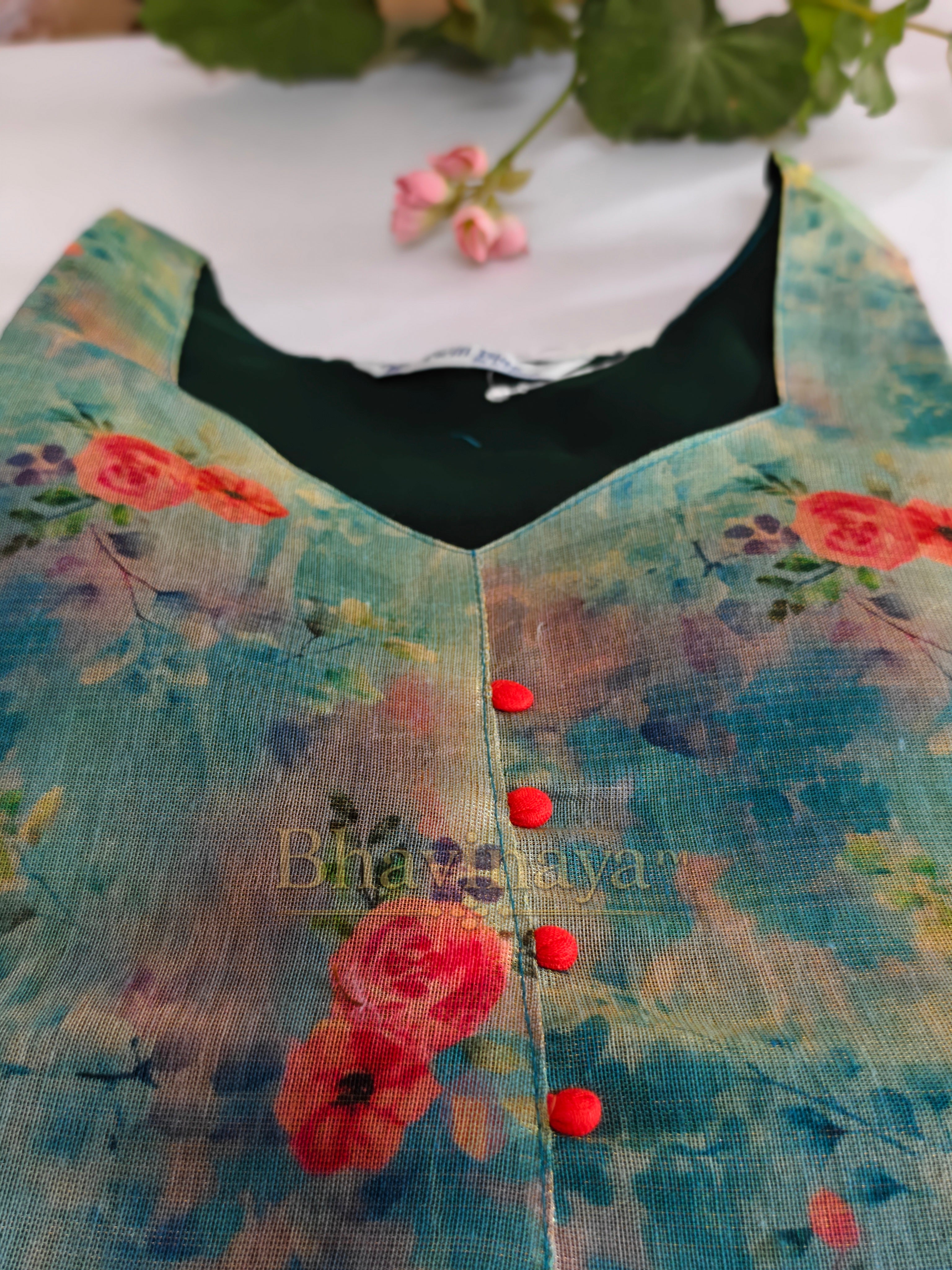 Floral Light blue Digital Print Tissue Silk Kurthi