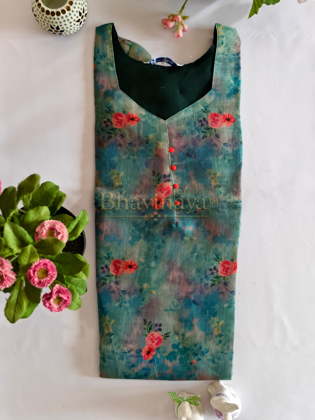 Floral Light blue Digital Print Tissue Silk Kurthi