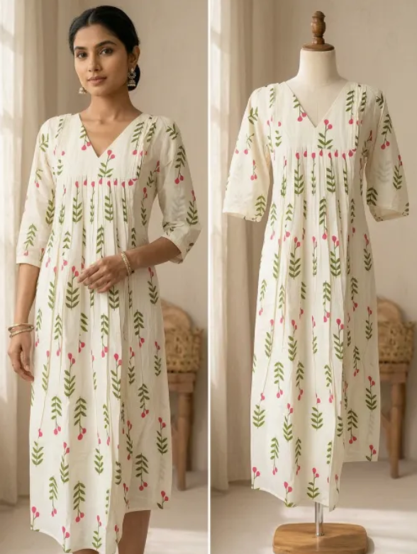 Pink Blossom cotton Aline kurthi + pant